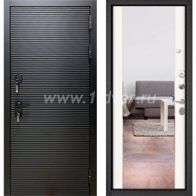Входная дверь Бульдорс (Mastino) Trust MASS-90 черный матовый 9S-181, белый софт 9S-164, зеркало - черные металлические двери  с установкой