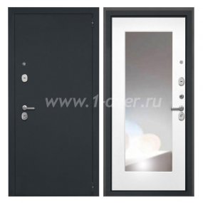 Входная дверь Интекрон Гектор черный шелк, ФЛЗ-120М белая матовая, зеркало с установкой