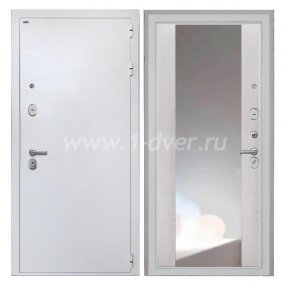 Входная дверь Интекрон Колизей белая шагрень, ФЛЗ-516 сосна белая, зеркало - герметичные входные двери с установкой