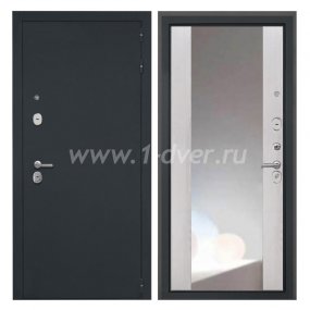 Входная дверь Интекрон Колизей черный шелк, ФЛЗ-516 сосна белая, зеркало - черные металлические двери  с установкой