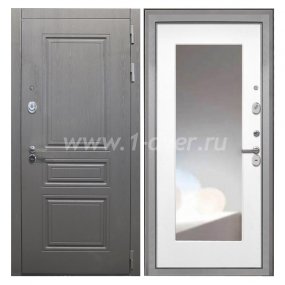 Входная дверь Интекрон Брайтон графит вуд дуб, ФЛЗ120М белая матовая, зеркало - входные двери модерн с установкой