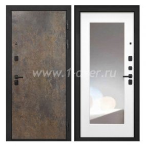 Входная дверь Интекрон Профит гранж, ФЛЗ120М белая матовая, зеркало - элитные входные двери с установкой