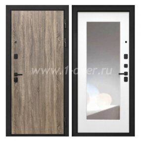 Входная дверь Интекрон Профит дуб турин, ФЛЗ120М белая матовая, зеркало - металлические двери 1,5 мм с установкой