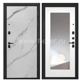 Входная дверь Интекрон Профит мрамор арктик, ФЛЗ120М белая матовая, зеркало - металлические двери 1,5 мм с установкой
