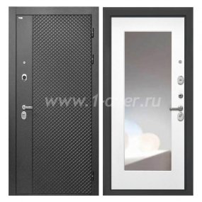 Входная дверь Интекрон Олимпия лофт черный, ФЛЗ120М белая матовая, зеркало - черные металлические двери  с установкой