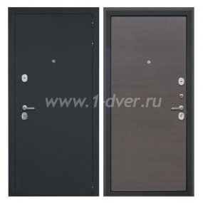 Входная дверь Интекрон Греция черный шелк, эковенге поперечный - черные металлические двери  с установкой
