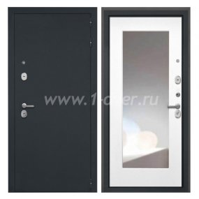 Входная дверь Интекрон Греция черный шелк, ФЛЗ120М белая матовая, зеркало - трехконтурные двери с установкой