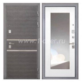 Входная дверь Интекрон Неаполь лен сильвер, ФЛЗ120М белая матовая, зеркало - стандартные входные двери с установкой