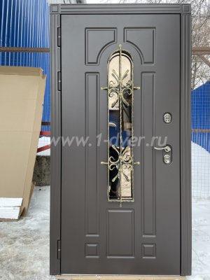 Входная дверь ND с терморазрывом Термо Лацио коричневый муар, эмаль белая